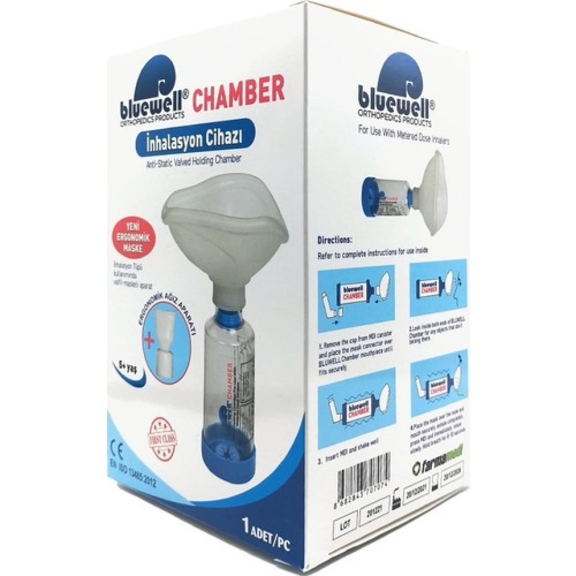 Bluewell Aerochamber Inhalasyon Cihazı Mavi 5 Yaş ve Üstü