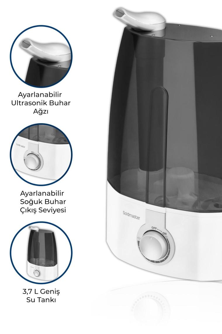 Nemo Ultrasonik Sessiz 3,7l Su Tankı 12 Saat Kesintisiz Buhar Veren Hava Nemlendirme Cihazı
