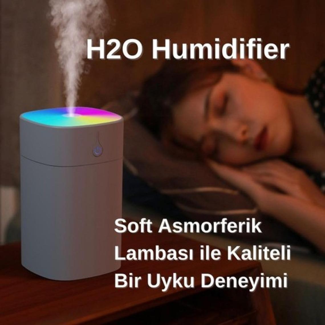 H20 Humidifier 400 ml Ulrasonik Hava Nemlendirici Buhar Makinesi ve Aroma Difüzörük - Oda Kokusu Hediyeli