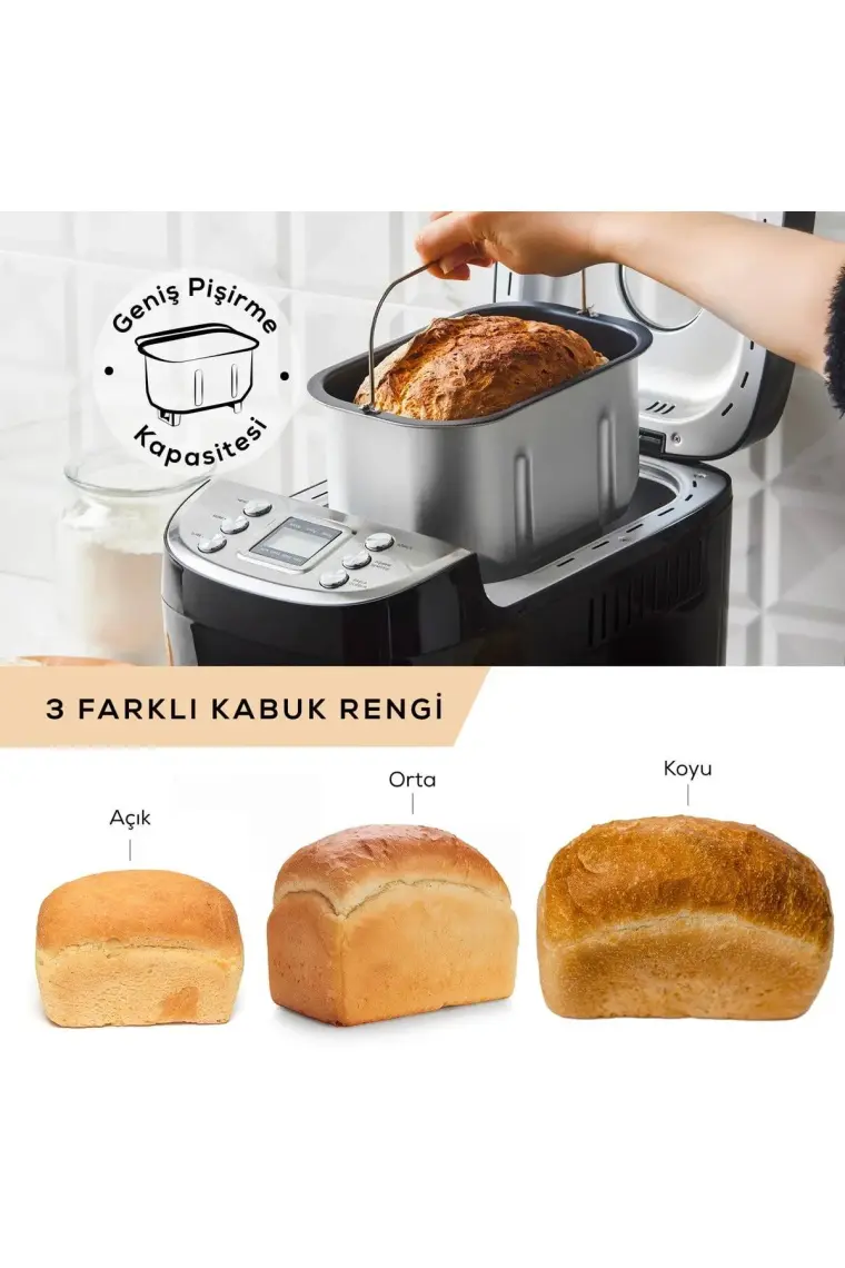 Karaca BakeXL Reçel, Yoğurt, Hamur Yoğurma ve Ekmek Yapma Makinesi Çift Bıçaklı Inox Siyah, 1500 g, 45 Farklı Tarifli Kitapçıklı