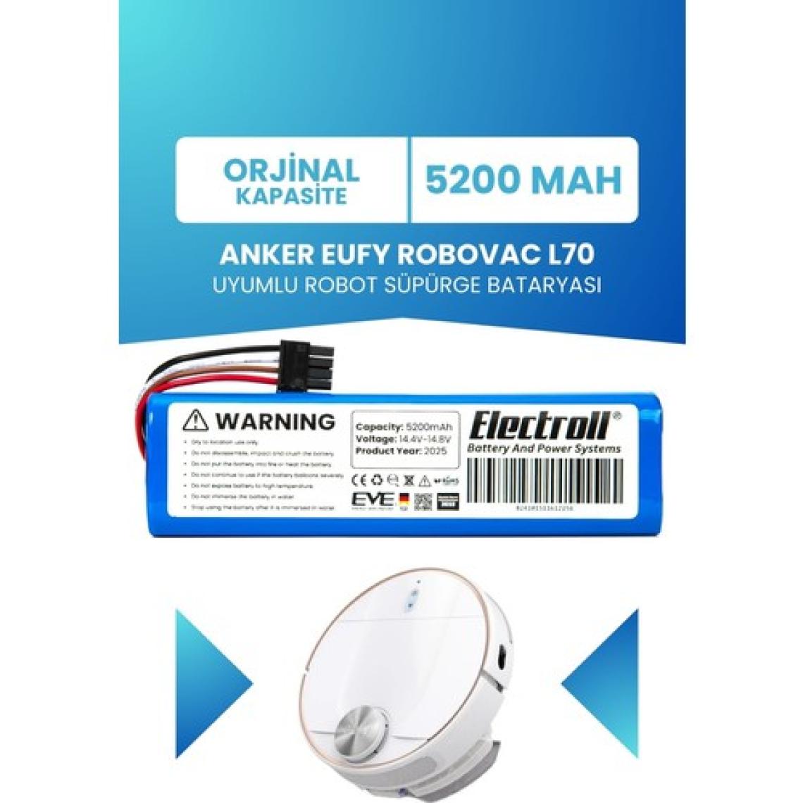 Electroll Anker Eufy Robovac L70 Hybrid Batarya (Orjinal Kapasite) 5.200MAH Pil Robot Süpürge Batarya Değişimi