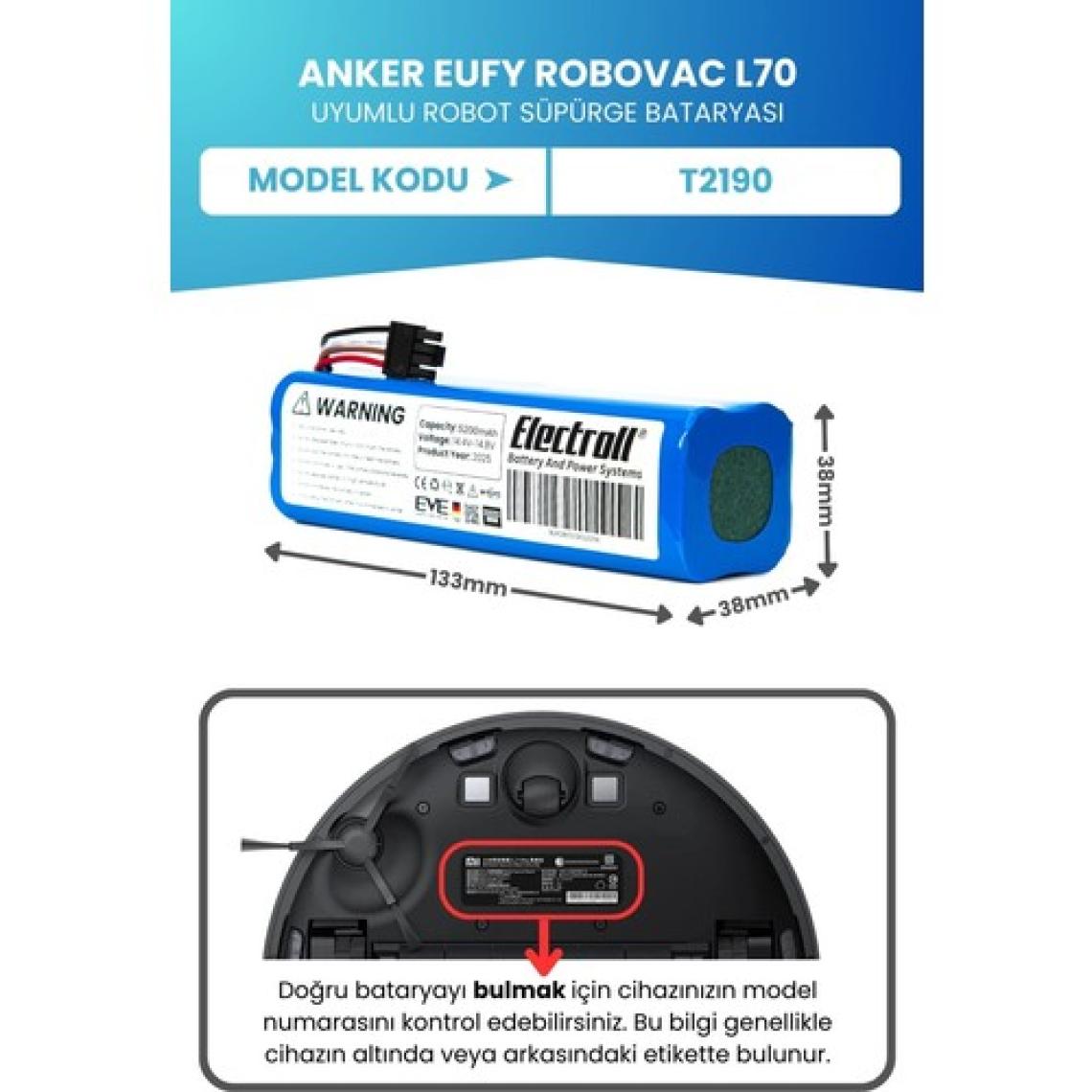 Electroll Anker Eufy Robovac L70 Hybrid Batarya (Orjinal Kapasite) 5.200MAH Pil Robot Süpürge Batarya Değişimi