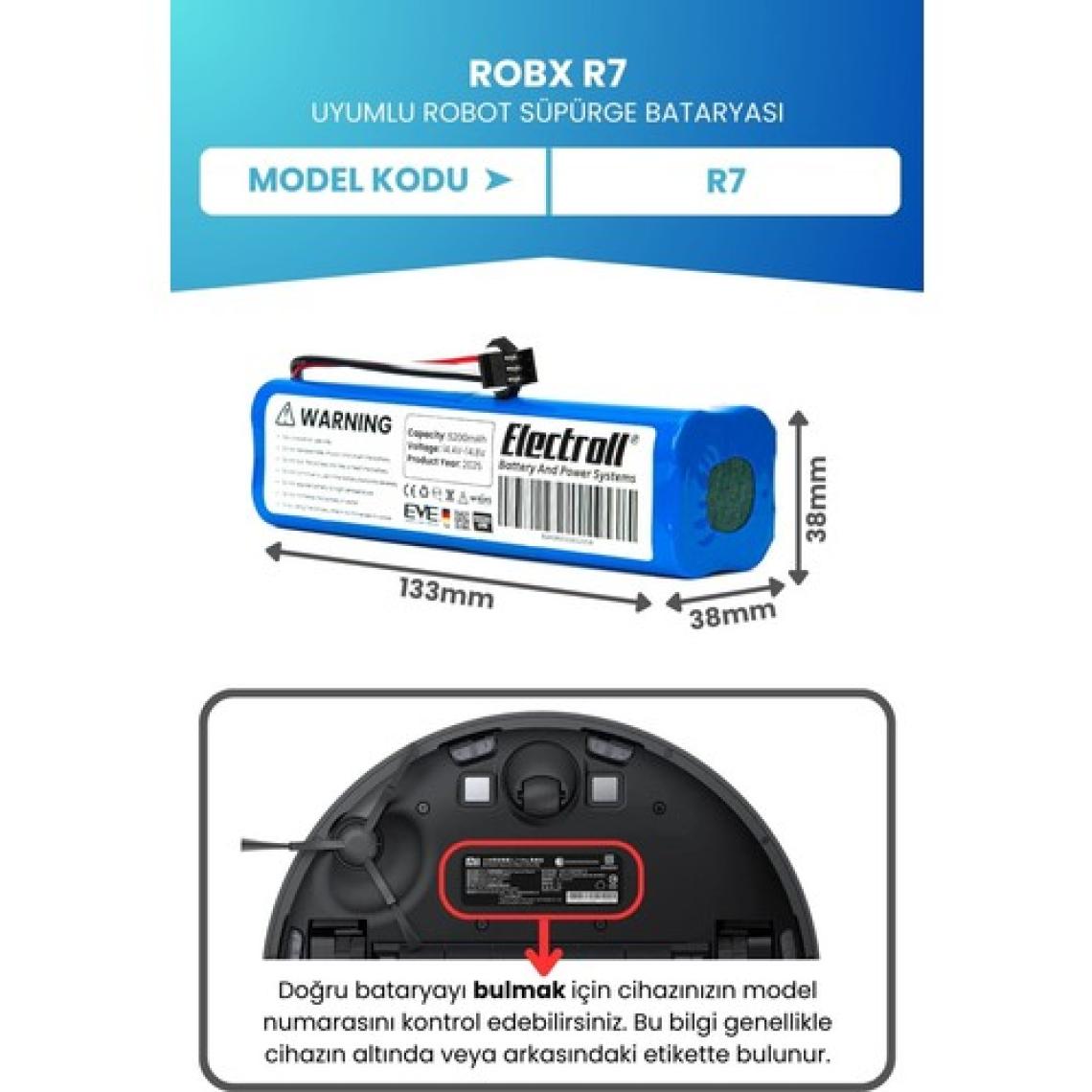 Electroll Robx R7 Batarya (ORJİNAL KAPASİTE) 5.200mah Pil Akıllı Robot Süpürge Batarya Değişimi