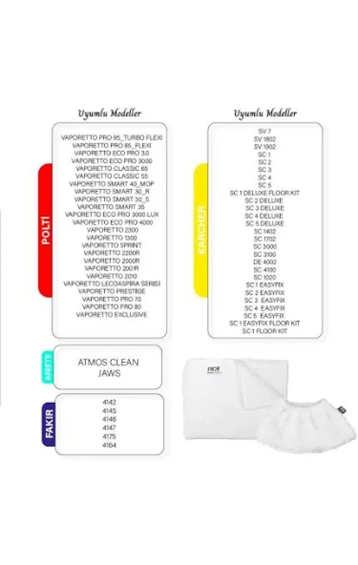 Nice Polti-Karcher Buharlı Temizleyici Uyumlu 5 Lastikli, 5 Büyük Düz Havlu Bez Seti 10'lu (Niceset M10)