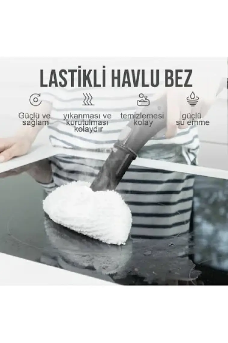 Nice Polti-Karcher Buharlı Temizleyici Uyumlu 5 Lastikli, 5 Büyük Düz Havlu Bez Seti 10'lu (Niceset M10)