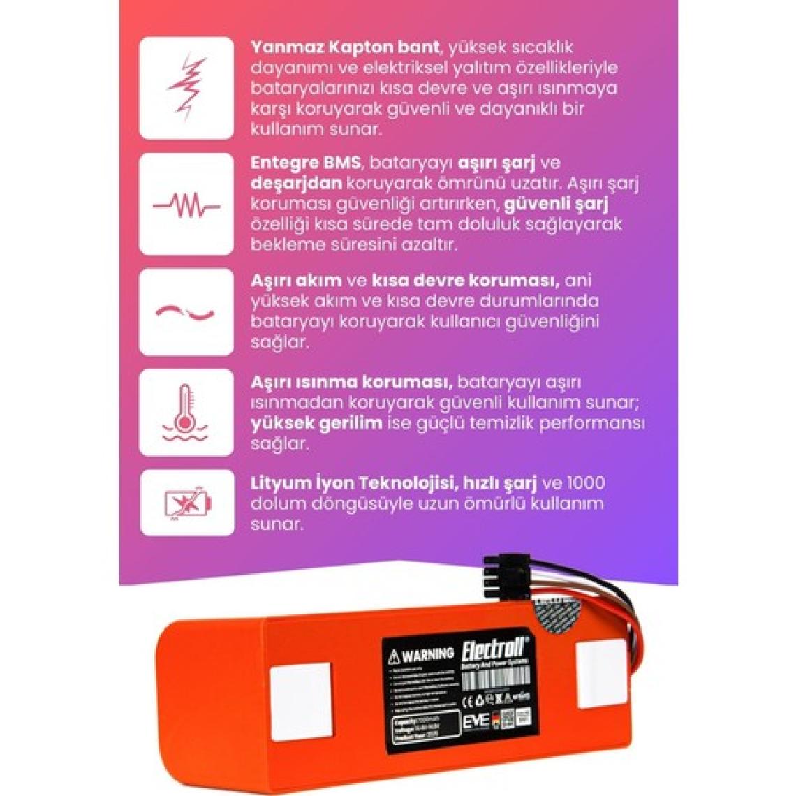 Electroll Xiaomi Mi Robot Vacuum S10t Batarya (MAKSİMUM KAPASİTE) 7000mah Robot Süpürge Pil Stfcr01sz