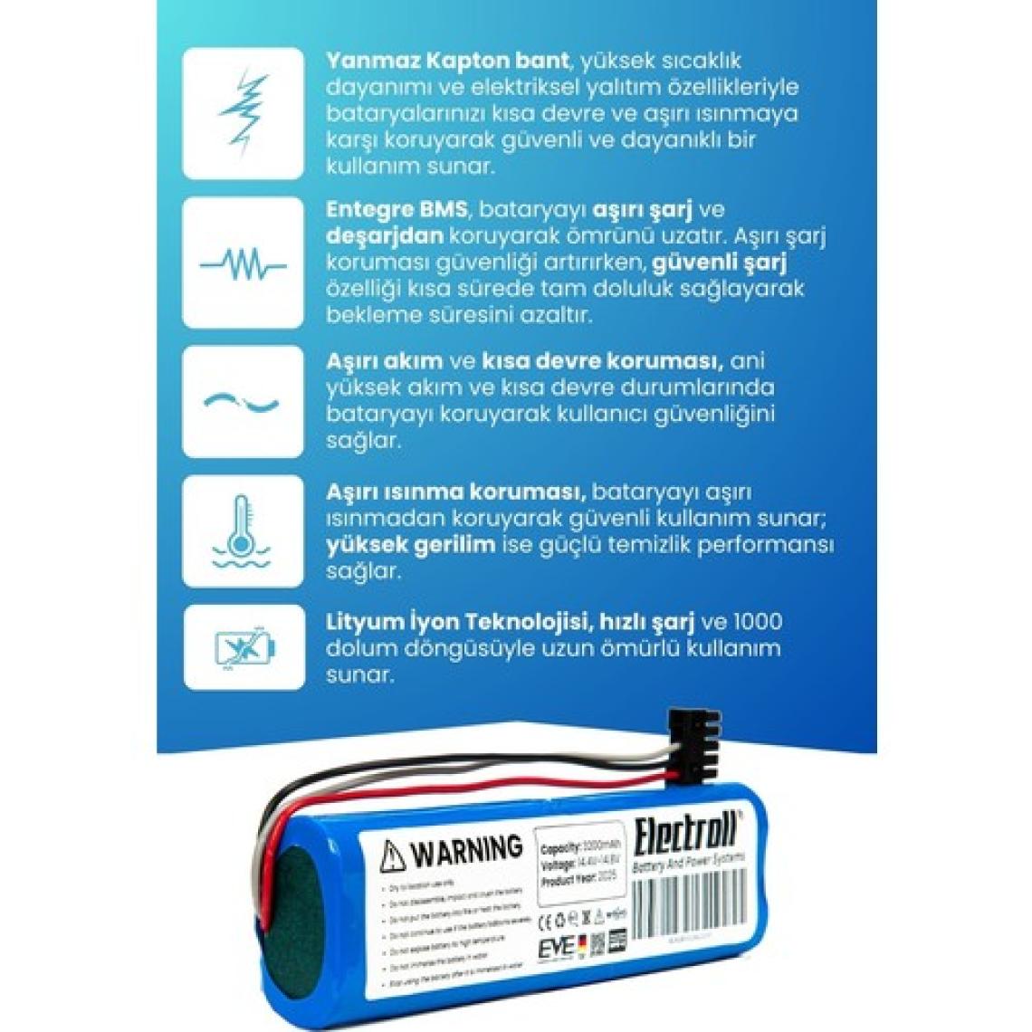 Electroll Viomi V2 Pro Uyumlu Batarya (ORJİNAL KAPASİTE) 3200mah Pil Robot Süpürge Bataryası Değişimi
