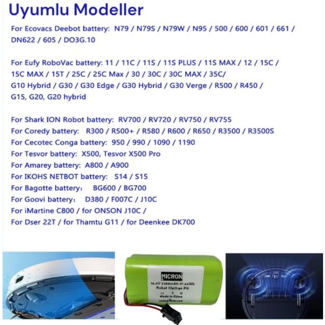 Micron 14.4V 2600MAH Eufy Robovac 11 Için Uygun Pil (Batarya)