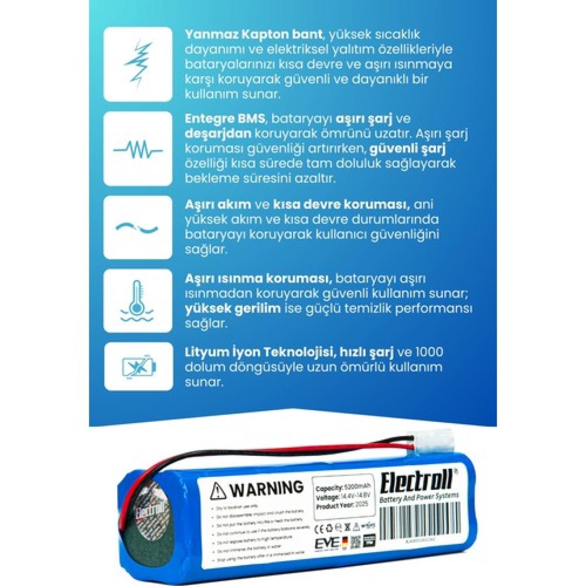 Electroll Viomi V3 Max Uyumlu Batarya (ORJİNAL KAPASİTE) 5200mah Pil Robot Süpürge Bataryası V-RVCLM27B