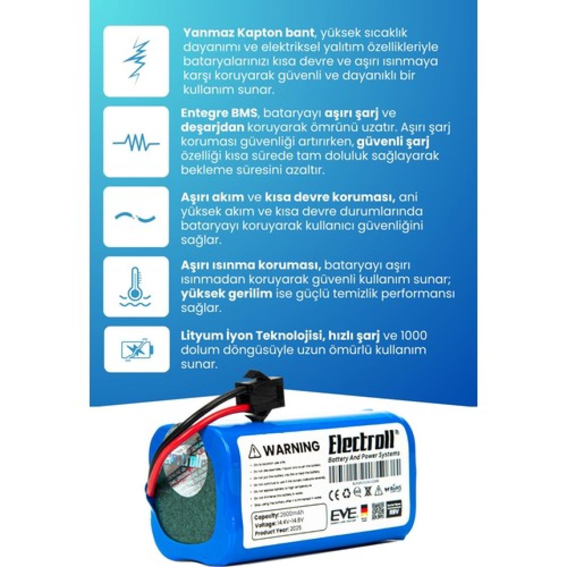 Electroll Eufy Robovac 35c Uyumlu Batarya (ORJİNAL KAPASİTE) 2600mah Pil Robot Süpürge Batarya Değişimi