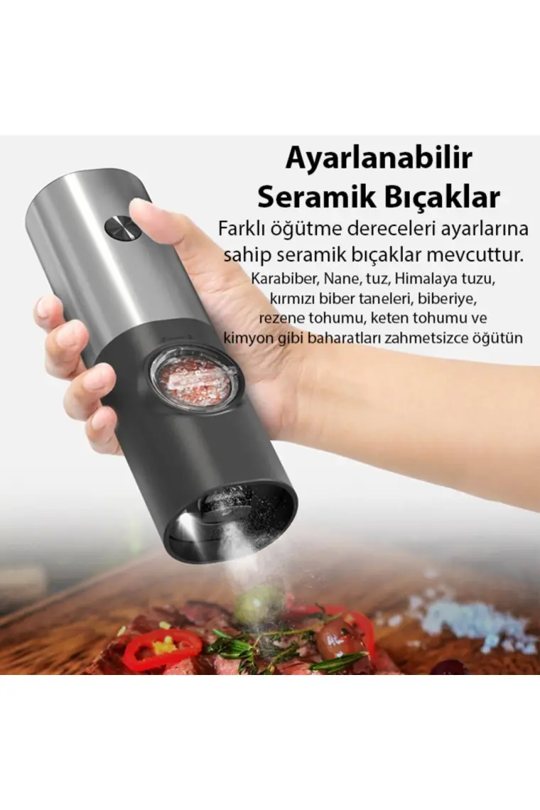 Ezere Elektrikli Baharat Tuz ve Karabiber Değirmeni Öğütücü