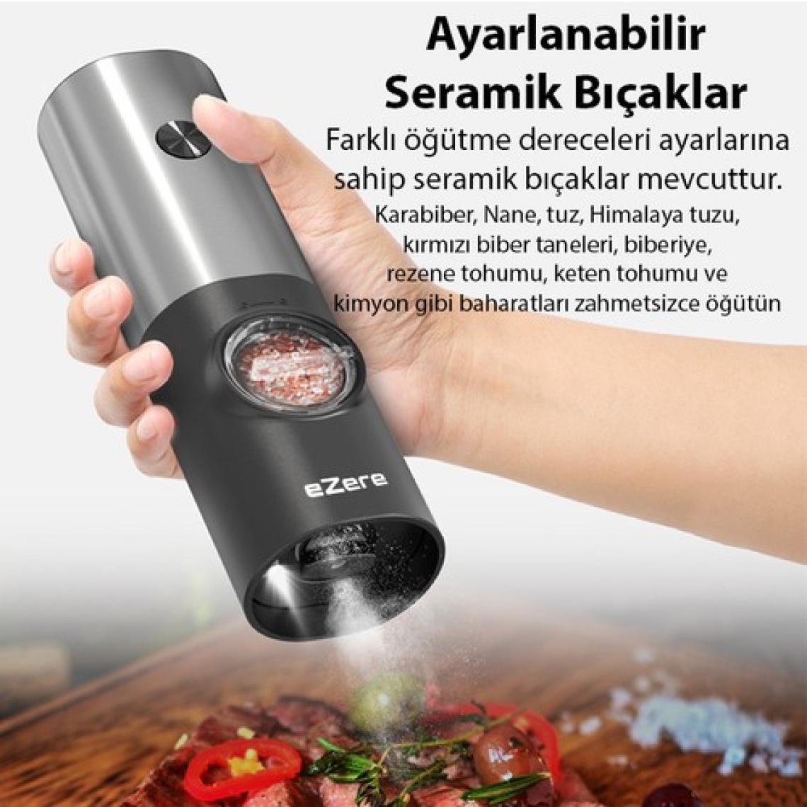 Ezere Elektrikli Baharat Tuz ve Karabiber Değirmeni Öğütücü