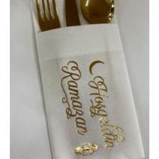 Gold Yaldızlı Beyaz Hoş Geldin Ramazan Cepli Aır Touch Peçete 12 Lı 40x40