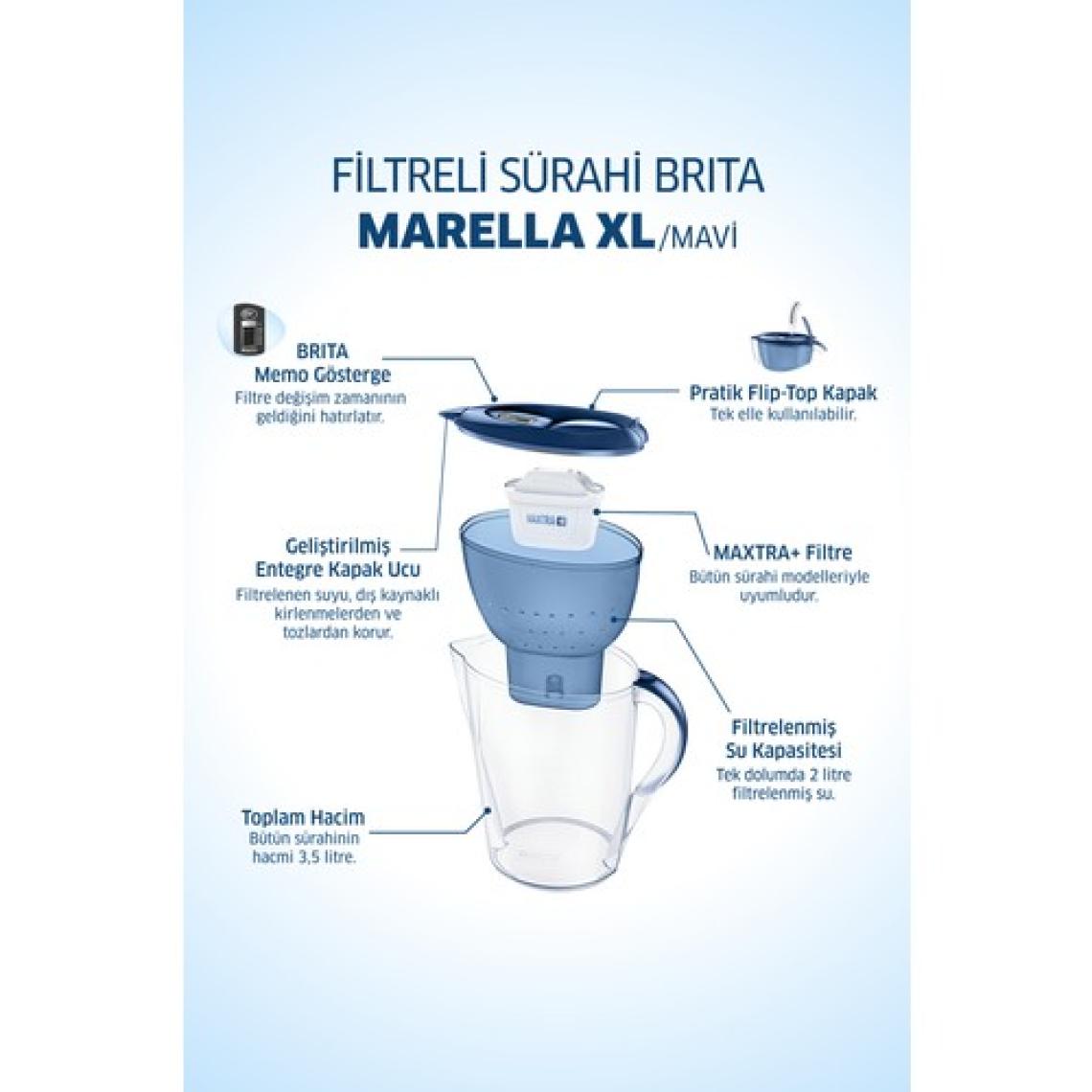 BRITA Marella XL 3 Filtreli Su Arıtma Sürahisi - Mavi