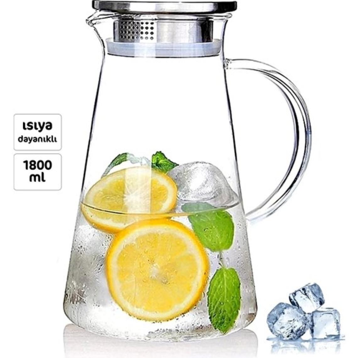 Borosilikat Cam Sürahi 1800ML Isıya Dayanıklı Karaf, Metal Kapaklı Cam Kulplu Meşrubat Su Sürahisi