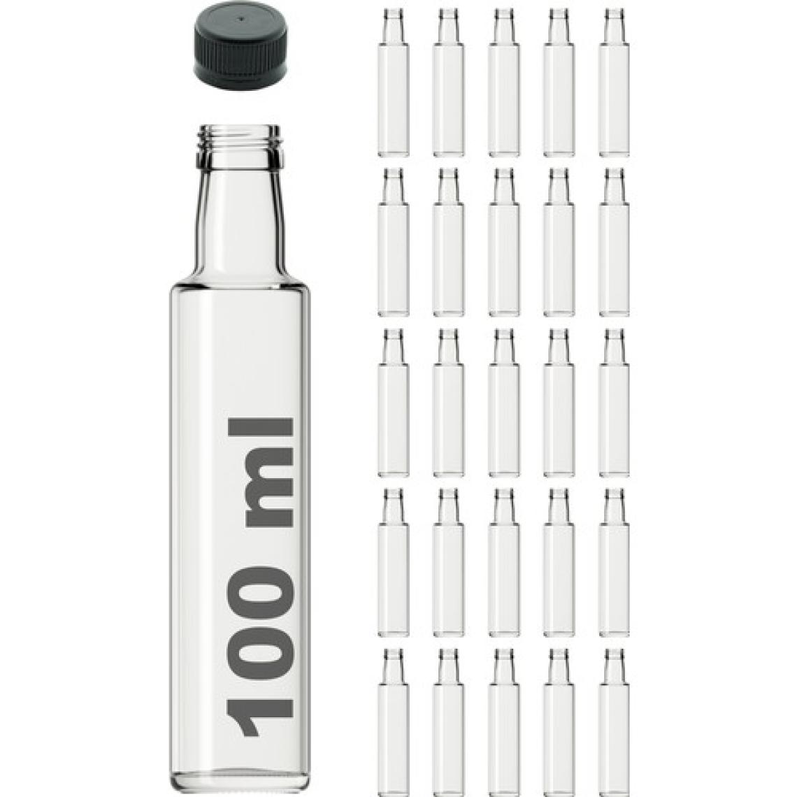 Afracam 100 cc Şeffaf Dorika Sızdırmaz Siyah Kapaklı 100 ml Yuvarlak Cam Şişe 25 Adet