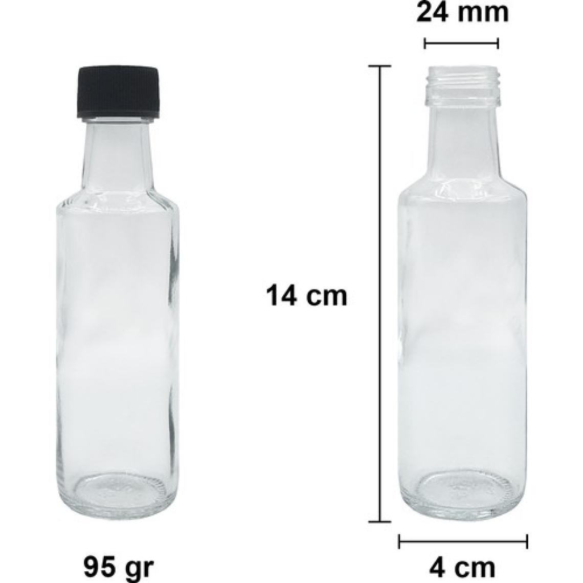 Afracam 100 cc Şeffaf Dorika Sızdırmaz Siyah Kapaklı 100 ml Yuvarlak Cam Şişe 25 Adet