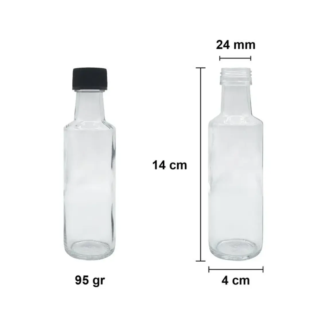Afracam 100 cc Şeffaf Dorika Sızdırmaz Siyah Kapaklı 100 ml Yuvarlak Cam Şişe 1 Adet
