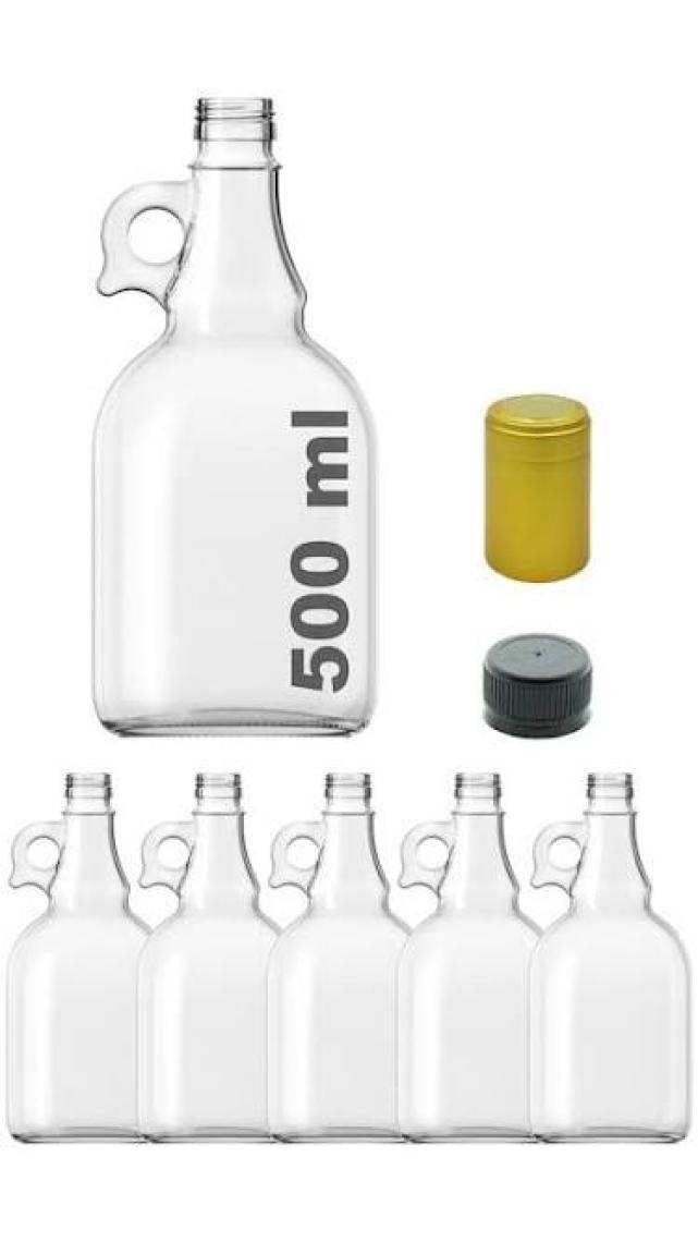 Afracam 500 cc Şeffaf Galon Kilitli Kapaklı ve Kapüşonlu 500 ml Kulplu Cam Şişe 6 Adet