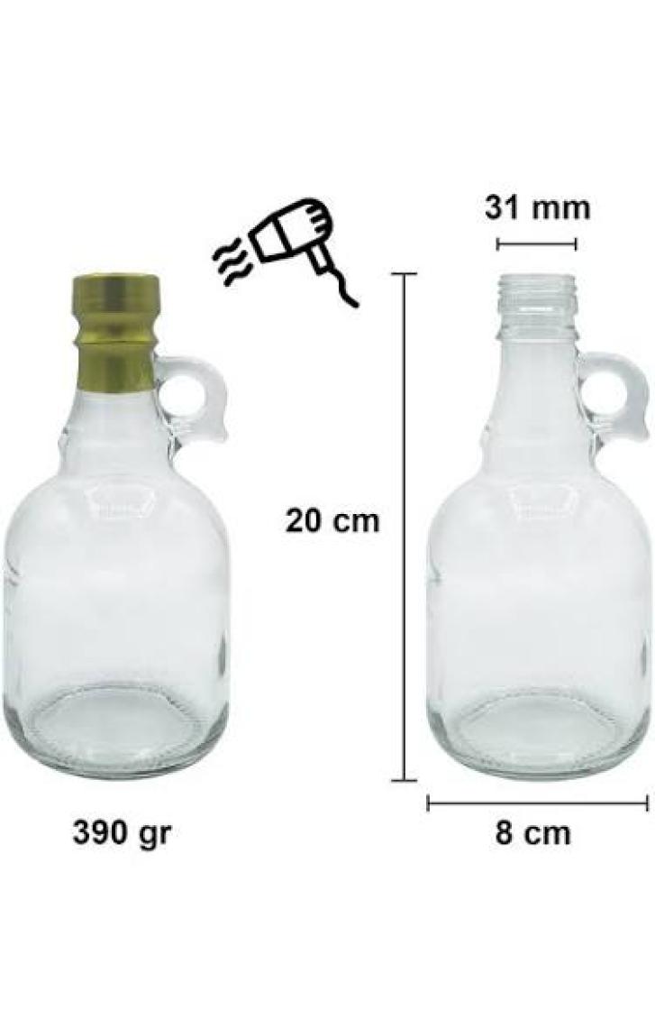 Afracam 500 cc Şeffaf Galon Kilitli Kapaklı ve Kapüşonlu 500 ml Kulplu Cam Şişe 6 Adet