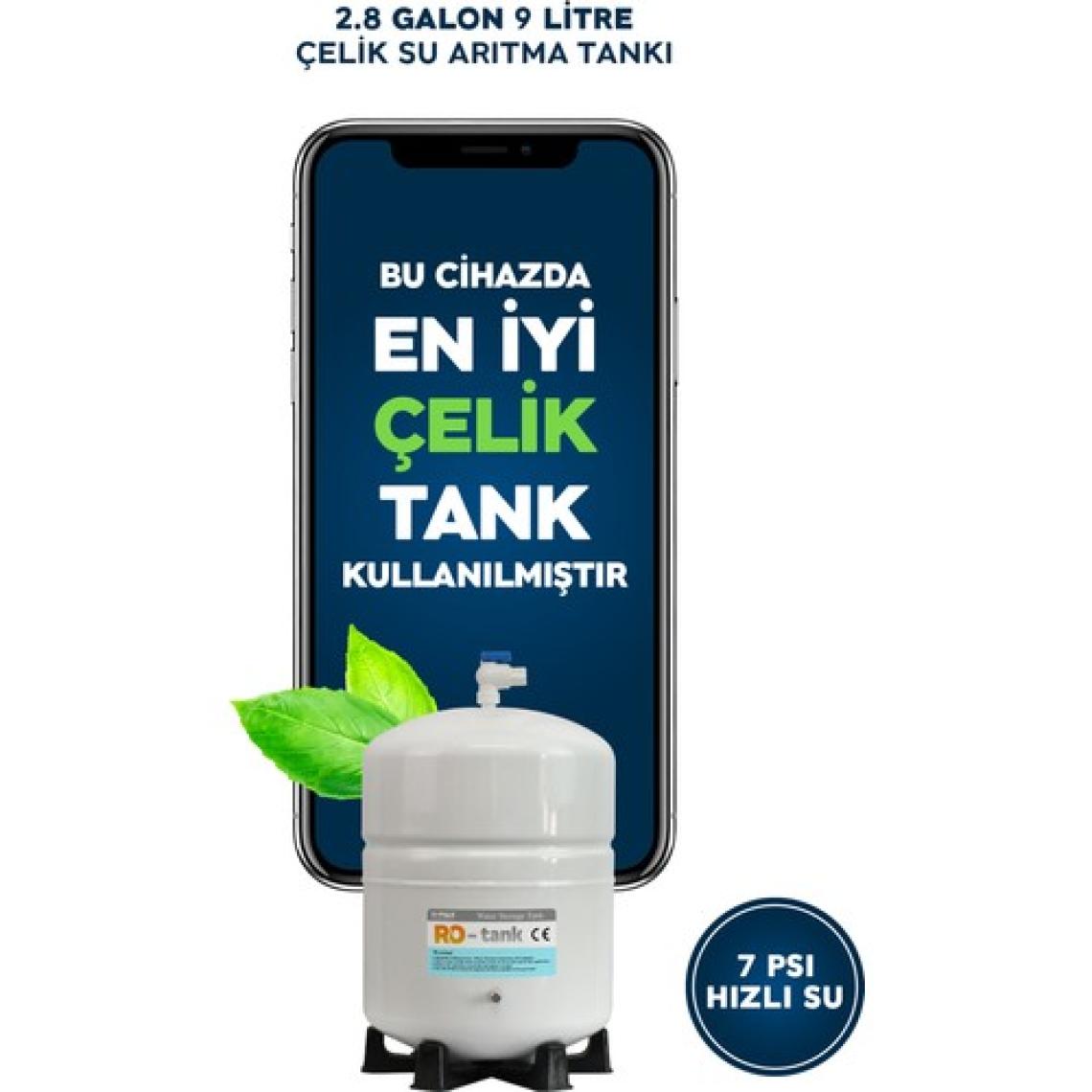 H-MAX Reverse Osmosis System 15 Aşama 9 Litre Çelik Tanklı 80 Gpd Membranlı Su Arıtma Cihazı