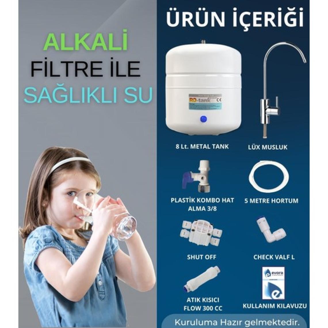 Evora 8 Lt. Metal Tanklı Alkali Filtreli Kapalı Kasa Pompasız Su Arıtma Cihazı