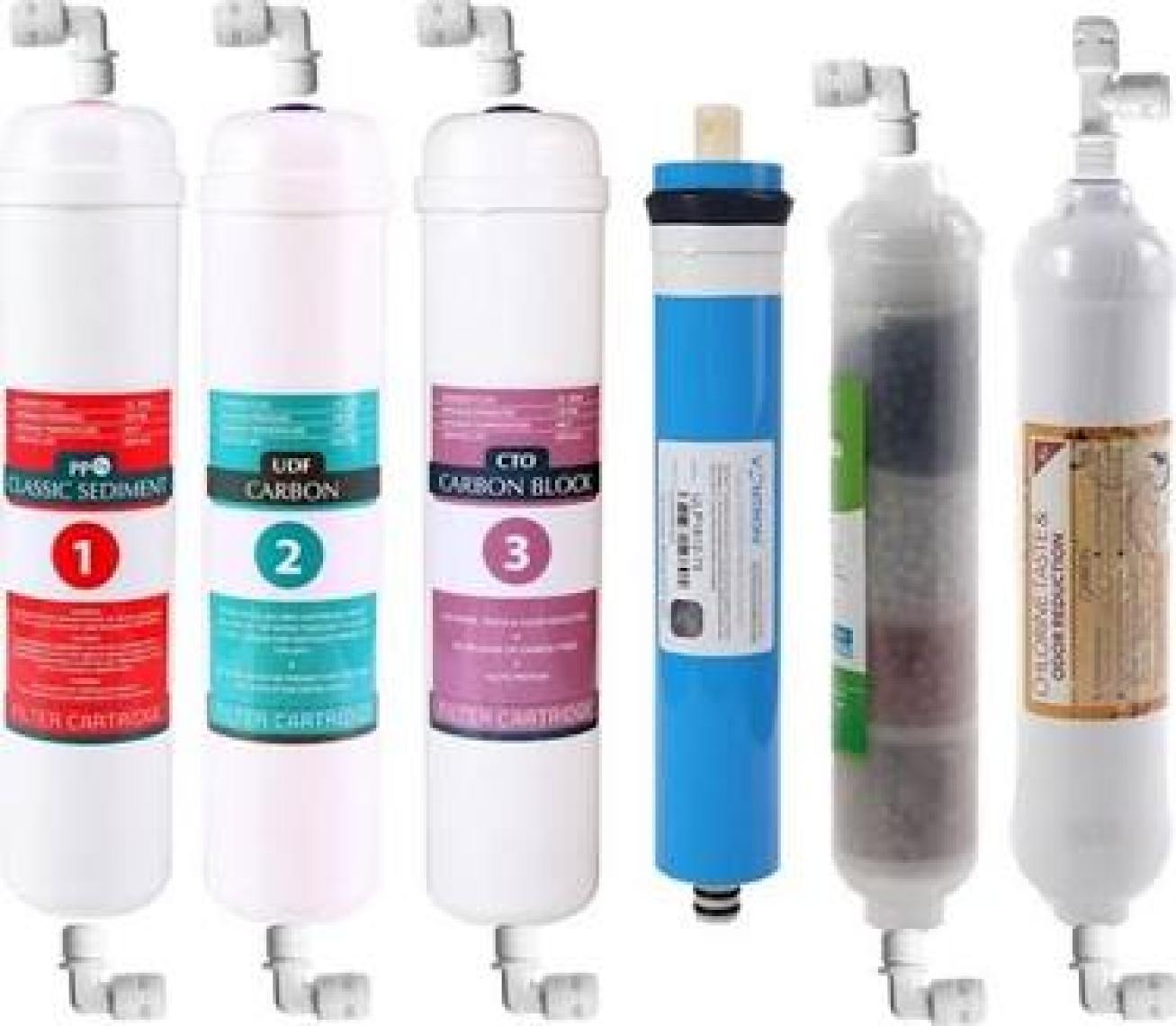 E-Water Su Arıtma Cihazı 6'lı Filtre Seti Vontron Membranlı Kapalı Kasalı Cihazlar İçin 4'lü Mineral Filtreli
