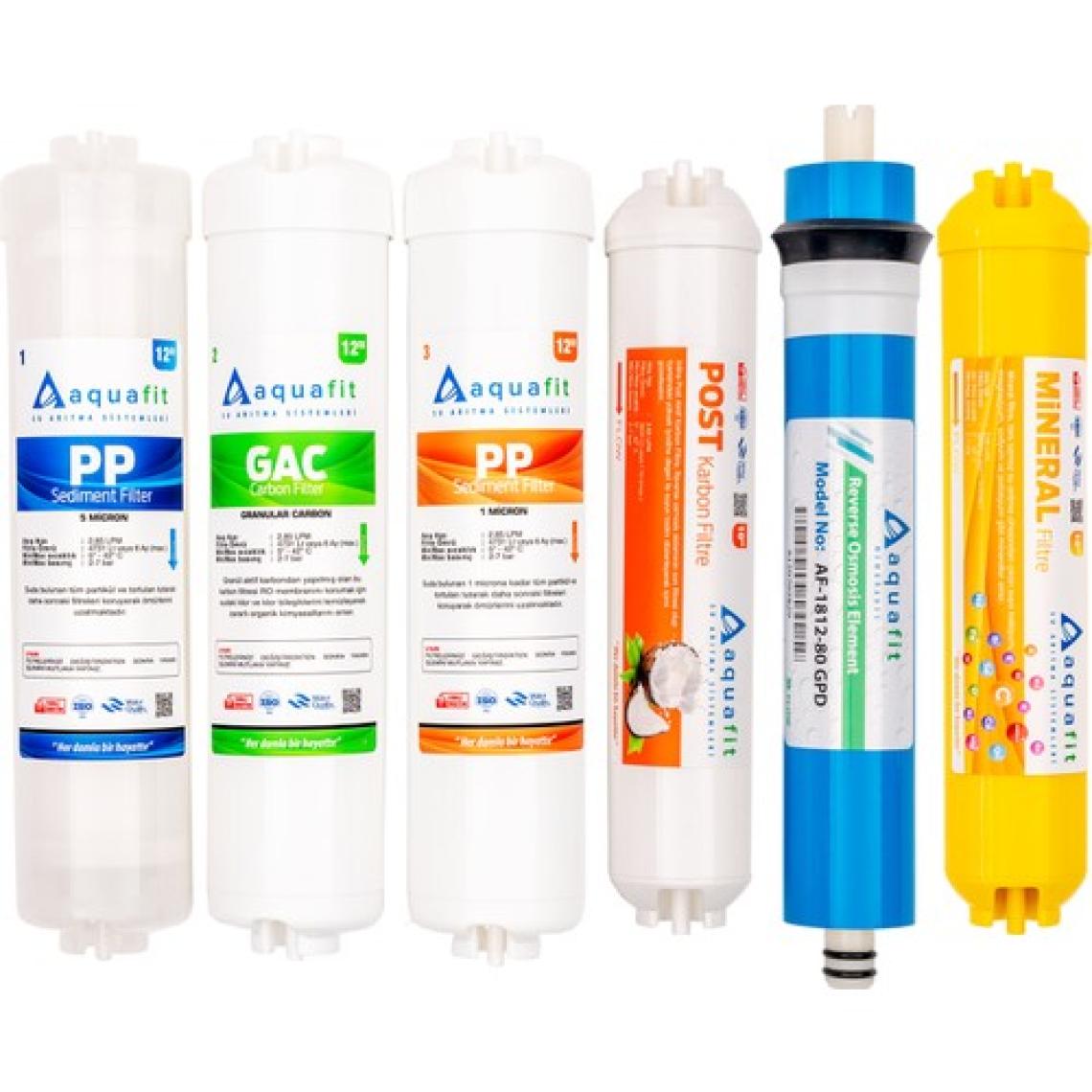 Aquafit Kapalı Kasa Su Arıtma Cihazı Iki Tarafı Çubuklu 6'lı Filtre Seti