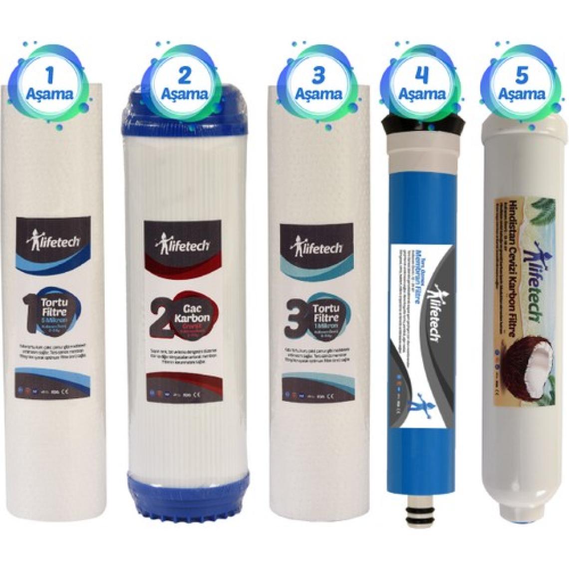 LifeTech 5 Aşama Full Filtre Seti (Membran Filtreli)