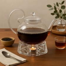 Morponi Borosilikat Cam Demlik ve Cam Isıtıcı Seti Lilyum Düşmez Kapaklı 800ML