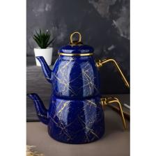 Paçi Elite Class Lacivert Kırık Mermer Desenli Çaydanlık