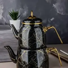 Paçi Elite Class Siyah Kırık Mermer Desenli Çaydanlık