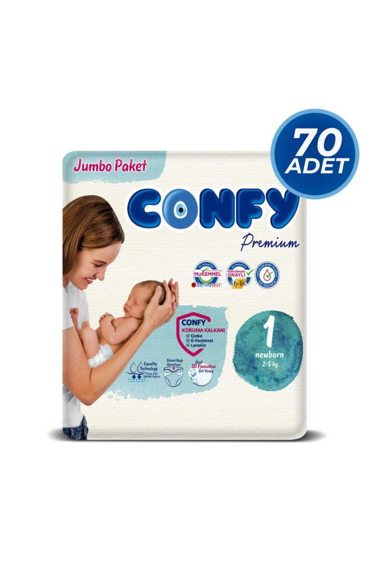 Confy Premium 1 Numara Bebek Bezi Yenidoğan 2 - 5 KG 70 Adet