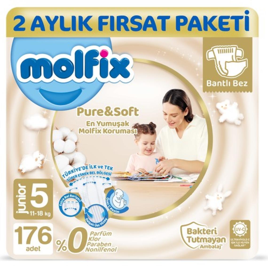 Molfix Pure&Soft 5 Beden Junior 176'lı Bebek Bezi