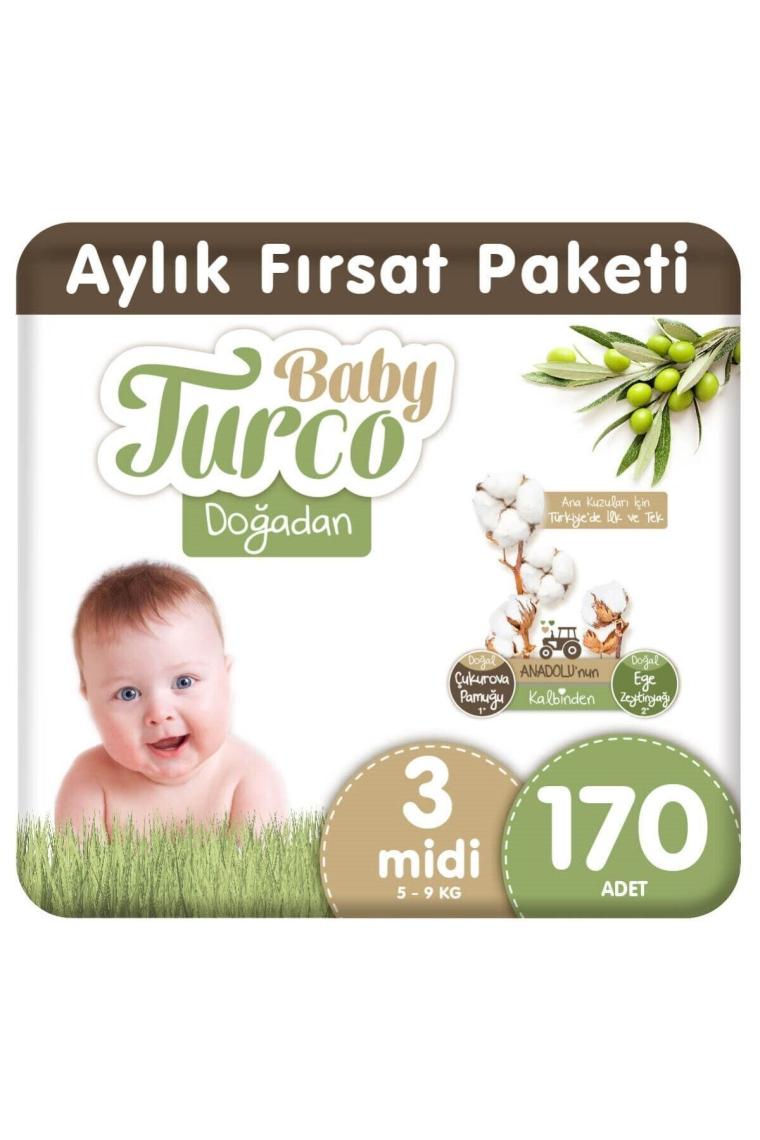 Baby Turco Doğadan 3 Numara Bantlı Bebek Bezi (5-9 kg) - 170 Adet