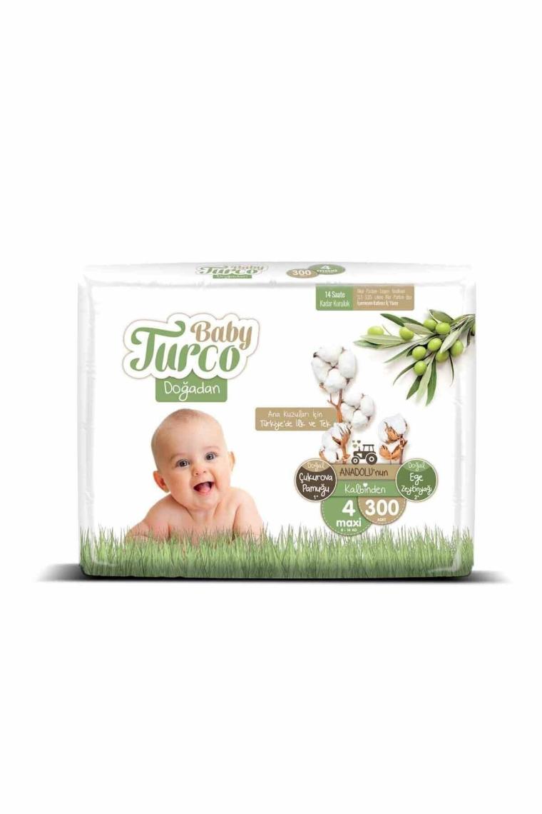 Baby Turco Doğadan 4 Numara 8-14 Kg Bantlı Bebek Bezi 300 Adet – Ekstra Gece Koruması, Yumuşak Ve Nefes Alabilir