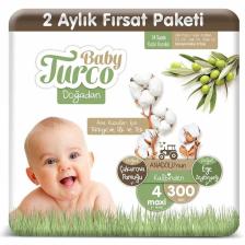 Baby Turco Doğadan 4 Numara 8-14 Kg Bantlı Bebek Bezi 300 Adet – Ekstra Gece Koruması, Yumuşak Ve Nefes Alabilir