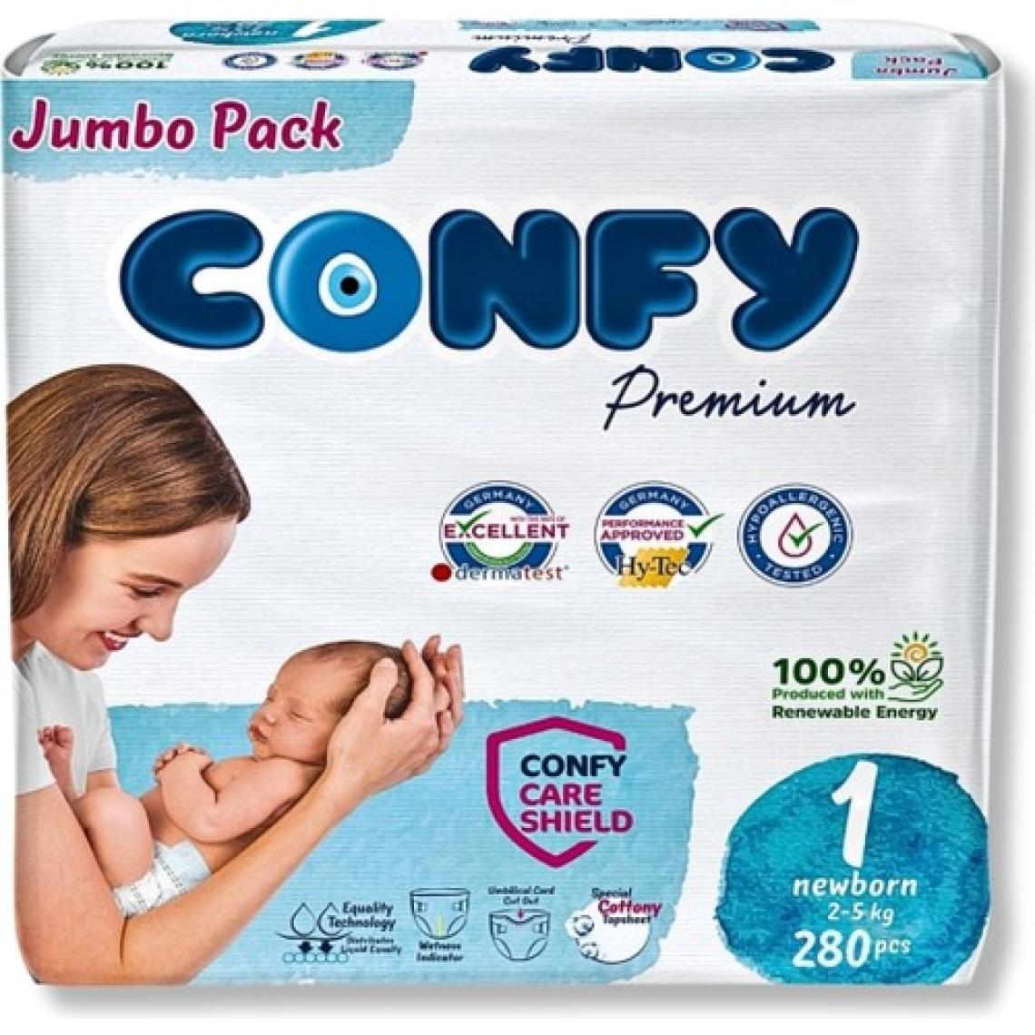 Confy Premium 1 Numara Bebek Bezi Yenidoğan 2 - 5 kg 280 Adet