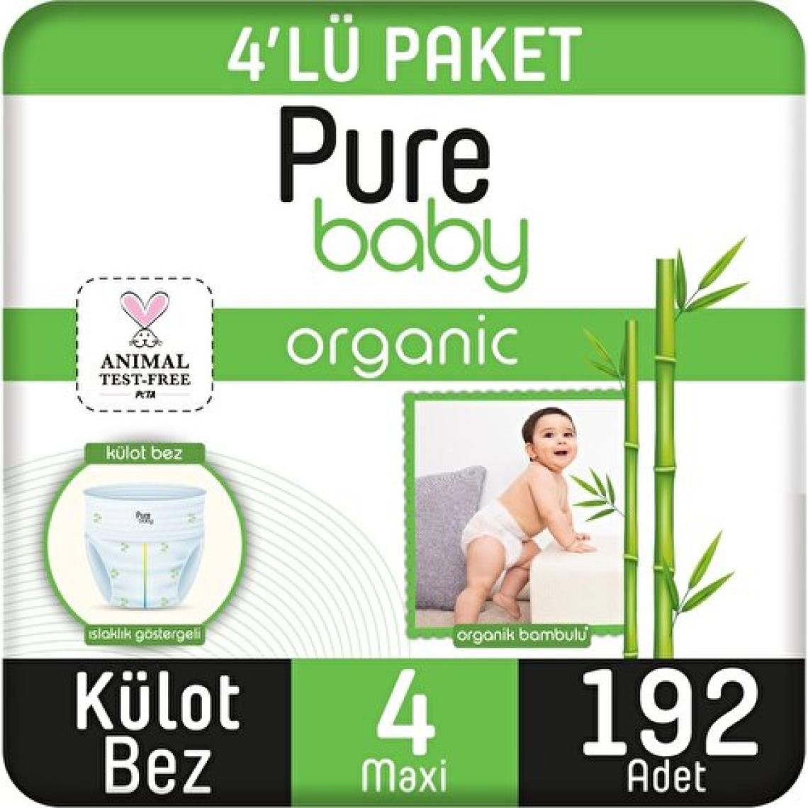Pure Baby Organik Bambu Özlü 4 Numara Maxi 192'li Külot Bez