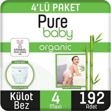 Pure Baby Organik Bambu Özlü 4 Numara Maxi 192'li Külot Bez