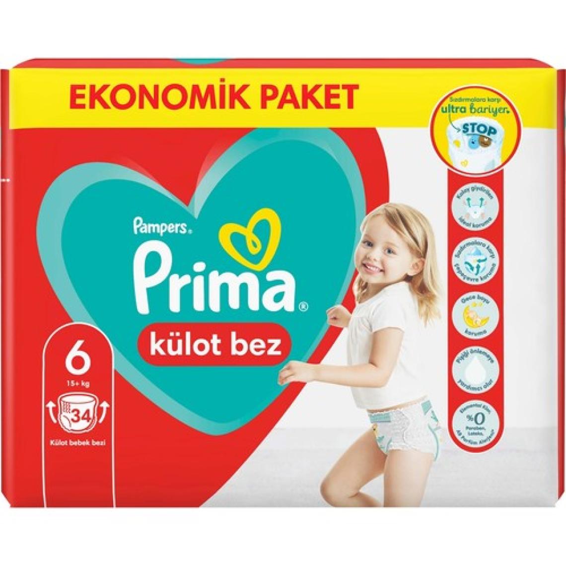 Prima Pants 6 Numara Ekstra Large 34'lü Ekonomik Paket Külot Bez