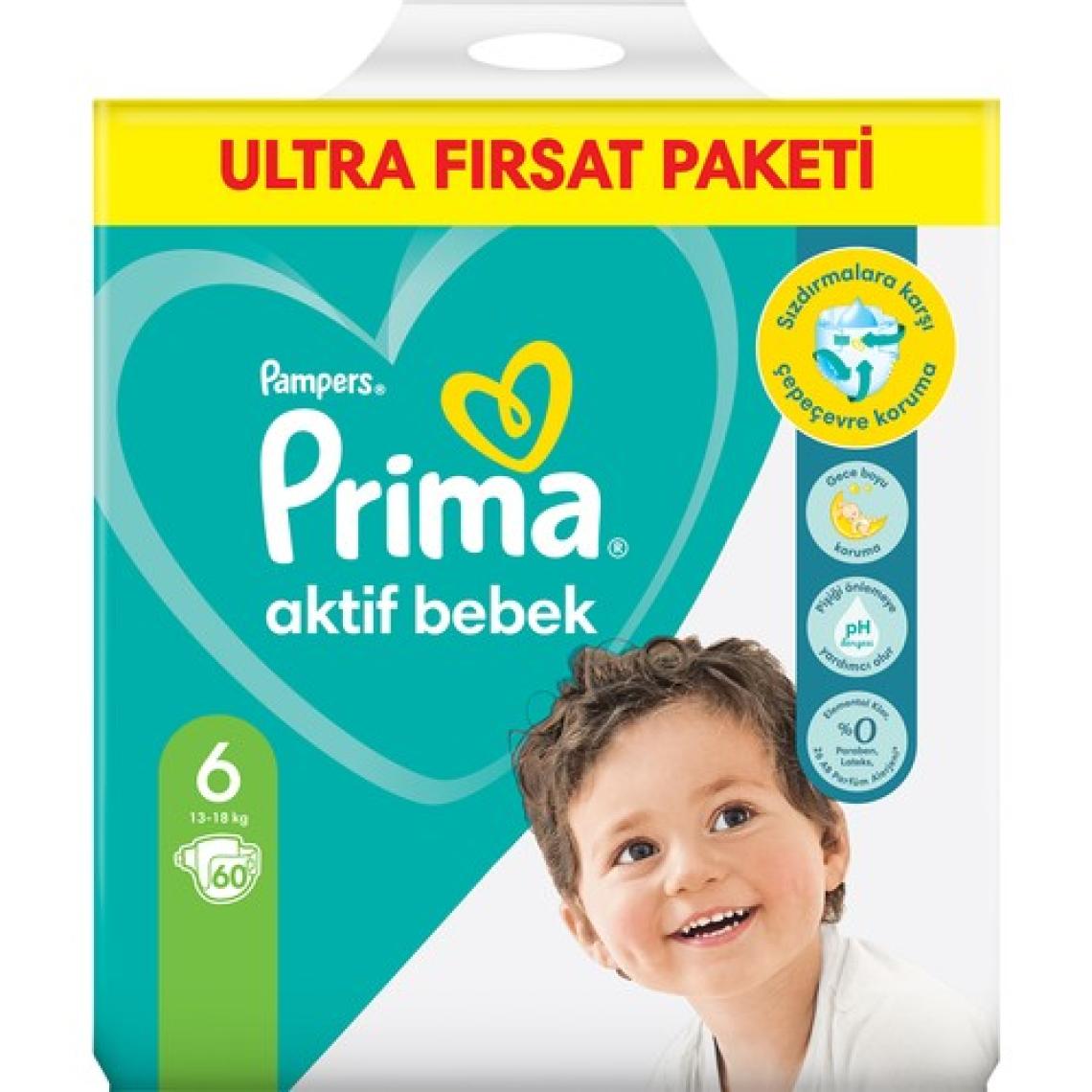 Prima Bebek Bezi Aktif Bebek 6 Beden 60 Adet Ultra Fırsat Paketi