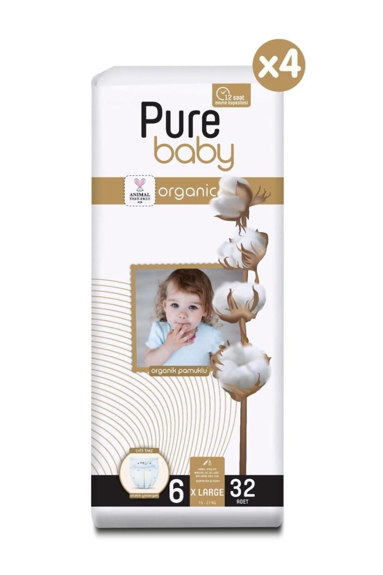 Organik Pamuklu Cırtlı Bez 4'lü Paket 6 Numara Xlarge 128 Adet