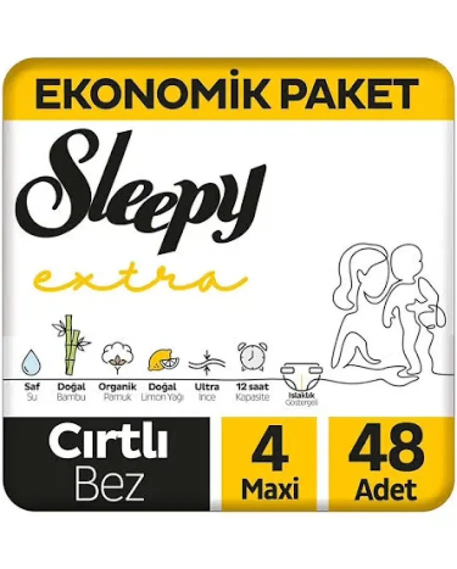 Sleepy Extra Günlük Aktivite Ekonomik Paket Bebek Bezi 4 Numara Maxi 48 Adet