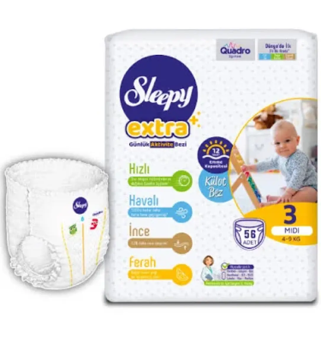 Sleepy Extra Günlük Aktivite Ekonomik Paket Bebek Bezi 3 Numara Midi 56'lı