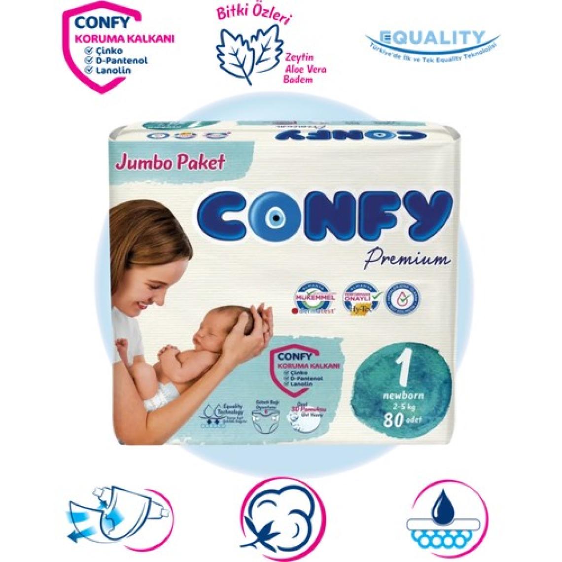 Confy Premium 1 Numara Yenidoğan 80'li Bebek Bezi