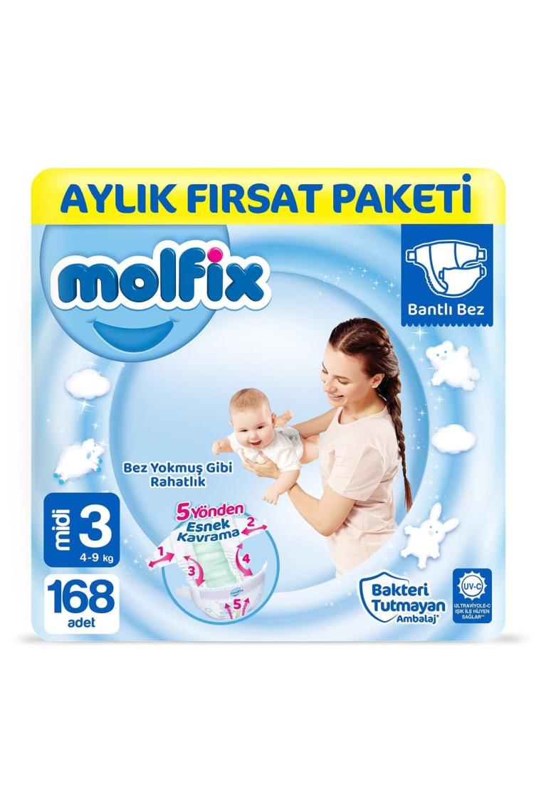 Bebek Bezi 3 Beden Midi Aylık Fırsat Paketi 168 Adet