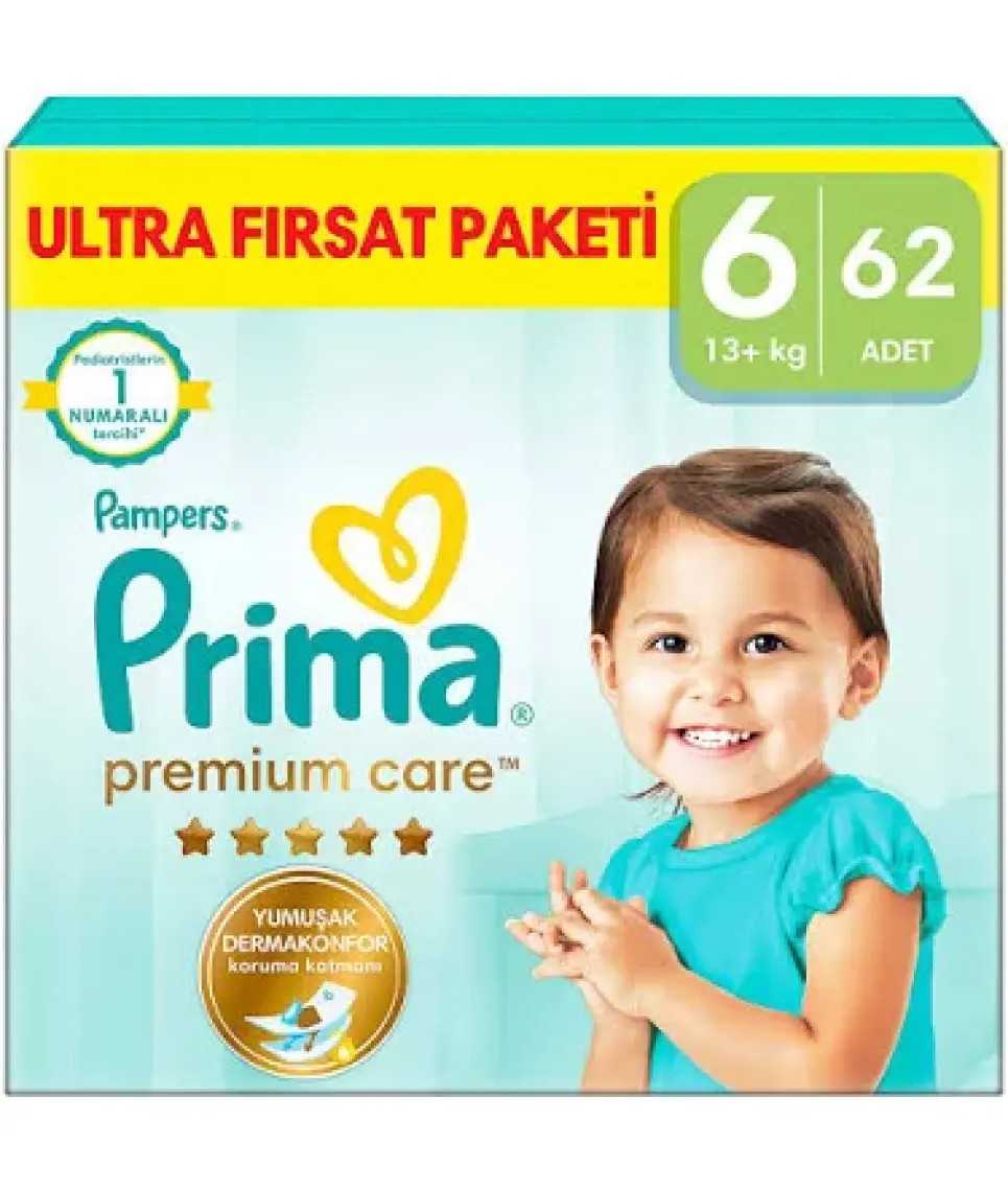 Prima Bebek Bezi Premium Care 6 Numara 62 Adet Ultra Fırsat Paketi