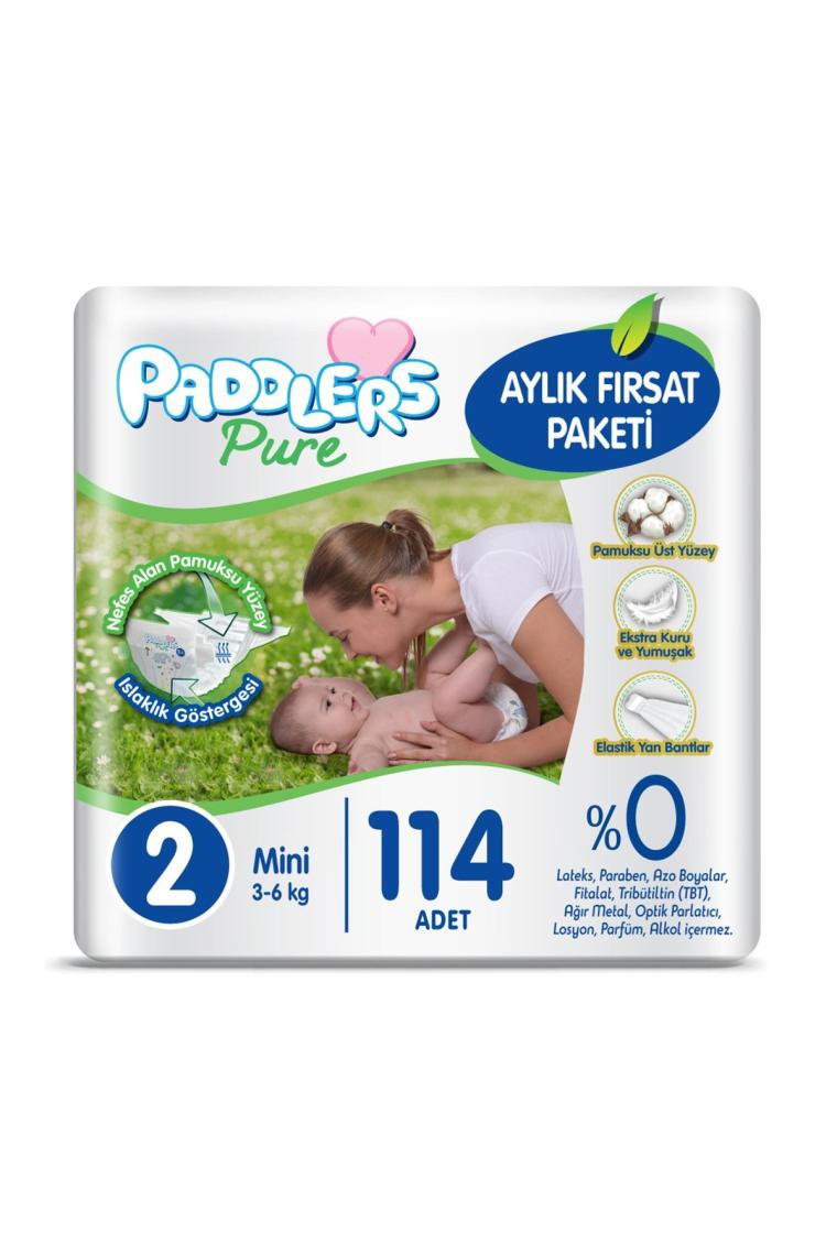 Paddlers Pure 2 Numara Mini 114'lü Aylık Fırsat Paketi Bebek Bezi
