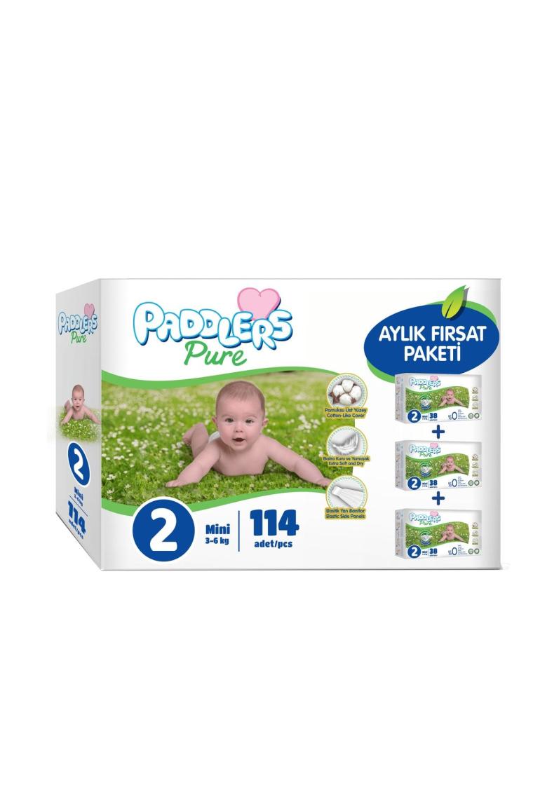 Paddlers Pure 2 Numara Mini 114'lü Aylık Fırsat Paketi Bebek Bezi